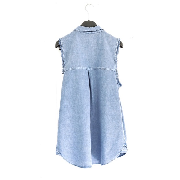 Free People Collared Linen Blend tunic Blue Sz M - Picture 5 of 7